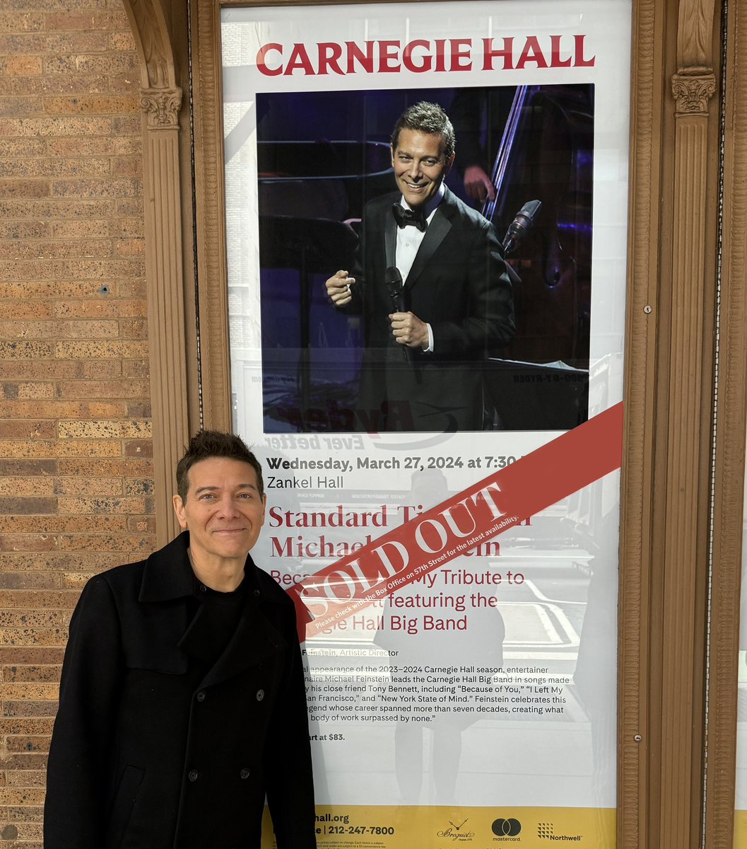 I love #NewYork! Just a few moments till tonight’s sold out premiere of “Because of You: My Tribute to #TonyBennett featuring #CarnegieHall Big Band”. Thank you for joining us!