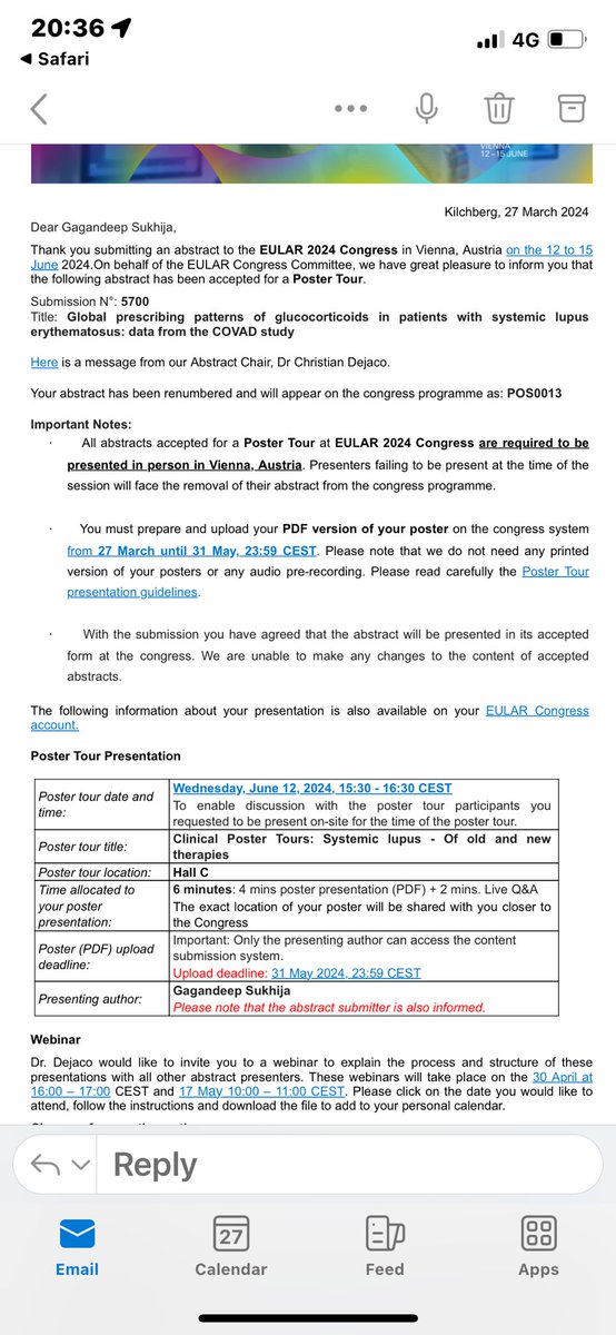 After the exciting #lupus2024 super excited to have poster selected for poster tour at #eular2024 thanks @chriswincup, Eman and Kings team!! #Sle #Globalsteroids #abstracts
See you in Vienna!!