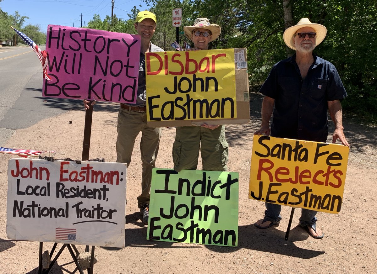 My traitorous neighbor, #JohnEastman , is being disbarred!!! Those of us who were on his street nearly daily for 13.5mos, peacefully calling for accountability, are thrilled! 

(He'll surely appeal to CASC, but no matter.)