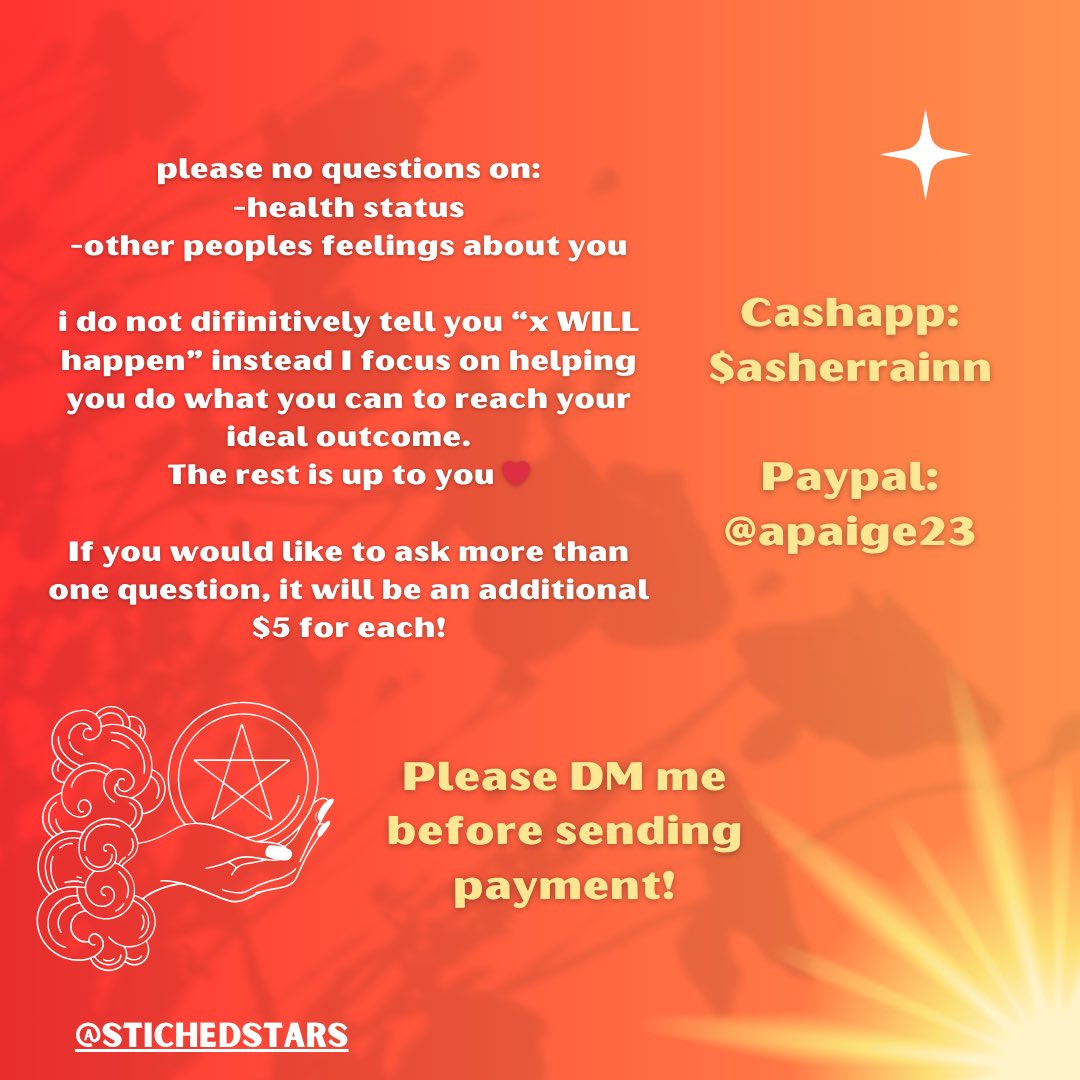stichedstars's tweet image. $5 (per question) tarot readings now available to try and raise money for my medical and general life expenses!

If you don’t know me, I’ve been practicing tarot for 8 years! My tarot is soul based, which is to say it focuses on healing, growth, self love and self awareness. ♥️