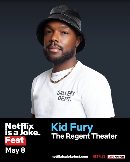 LOS ANGELES! @KidFury has been added to the @NetflixIsAJoke festival and will be headlining on May 8th at The Regent Theater! The @Patreon presale starts tomorrow at 10am PT and the general onsale will begin Friday at 10am PT on Ticketmaster.