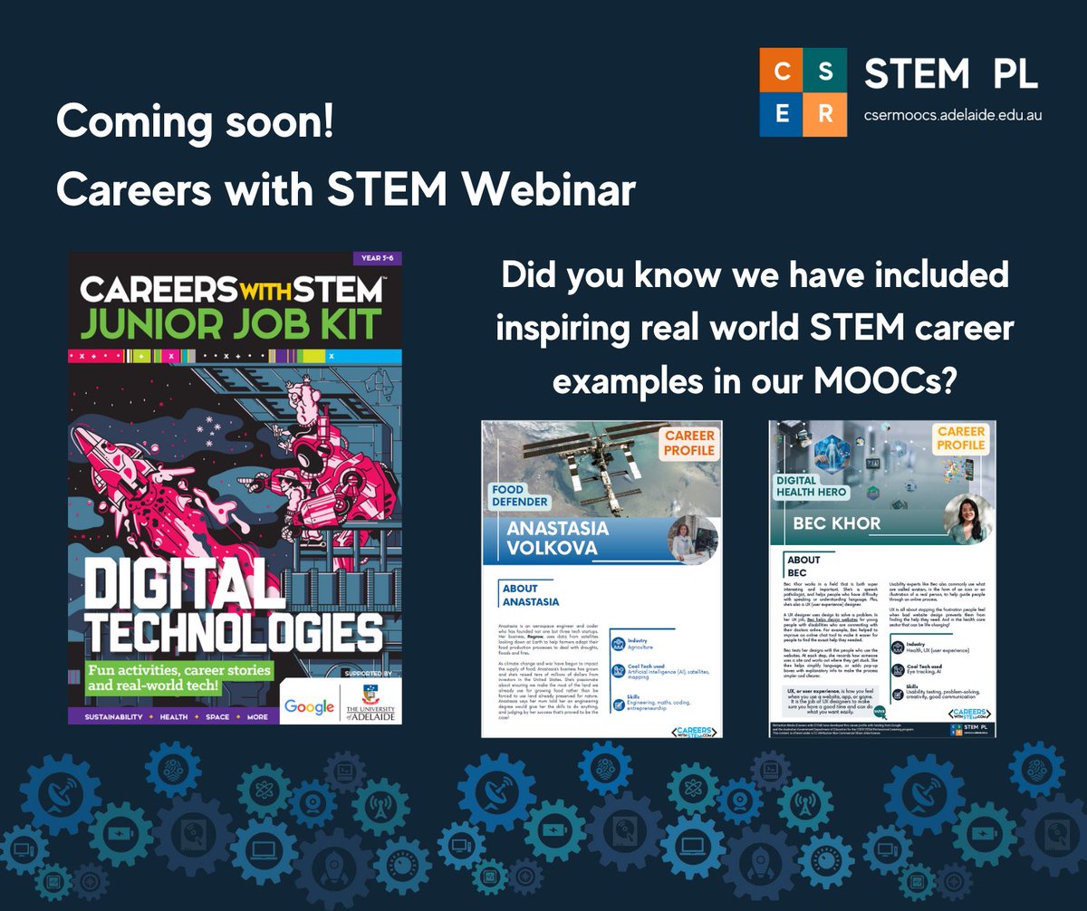 Coming Soon! Careers with STEM Webinar! What would you like to know for teaching K-12 students about careers with tech? Are there particular #careers or industries your students are interested in and you would like to know more about? Let us know in the comments. #csermoocs