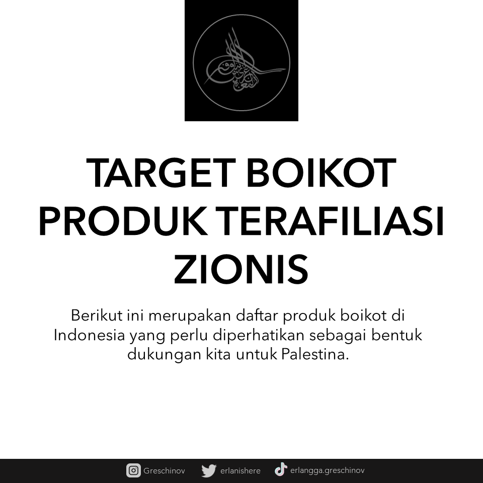 🔊List Target Boikot Brand Terafiliasi Zionis/Israel Berikut ini merupakan daftar produk boikot di Indonesia yang perlu diperhatikan sebagai bentuk dukungan kita untuk Palestina. Catat nama-namanya! (A thread)