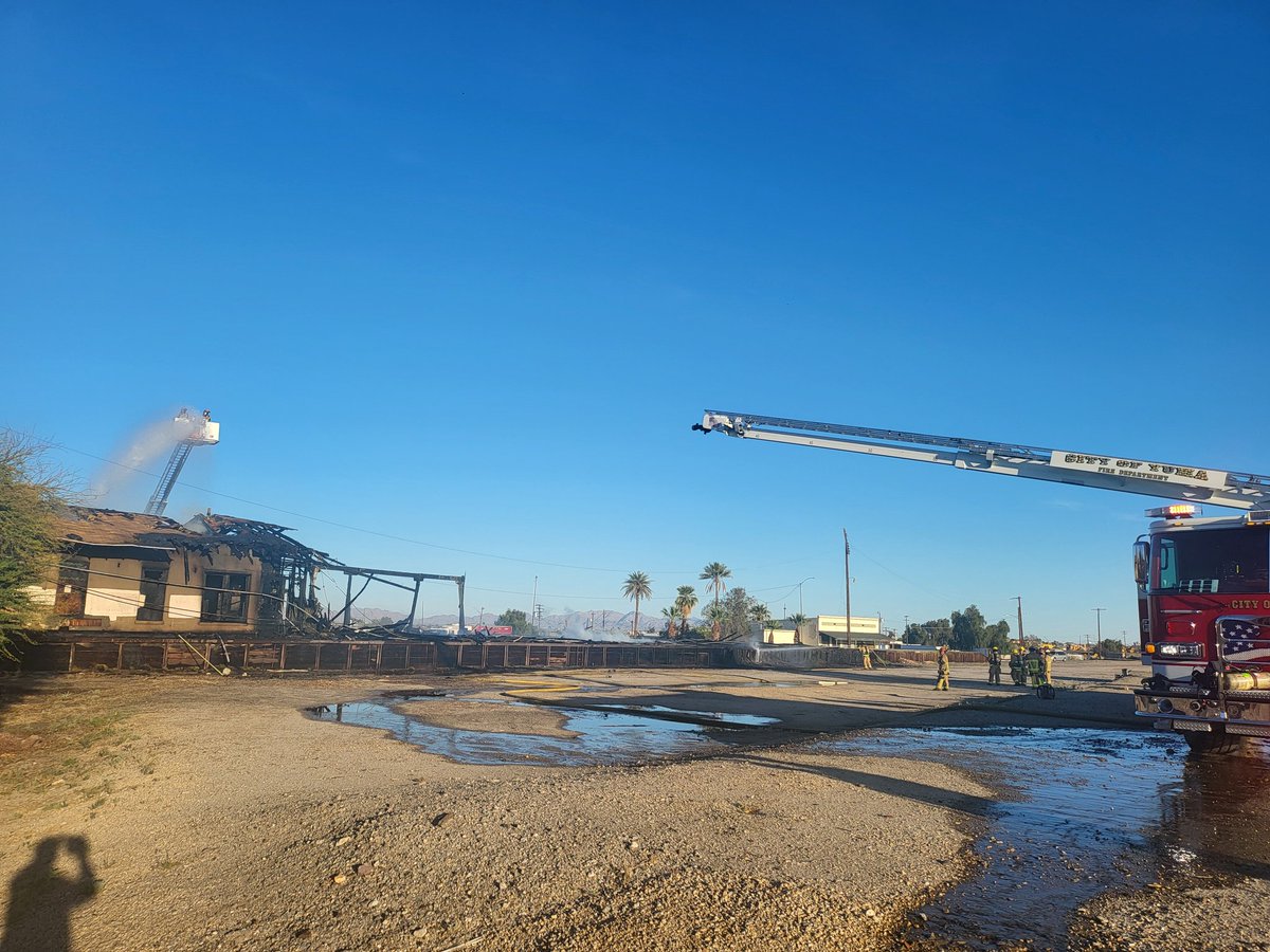 A sad day today to see one of the historic buildings (old railroad depot) w/ redevelopment potential in Yuma Downtown South be destroyed by fire.  The great work of our Yuma Fire Department  prevented it from spreading.  I expect those responsible will be brought to justice soon!
