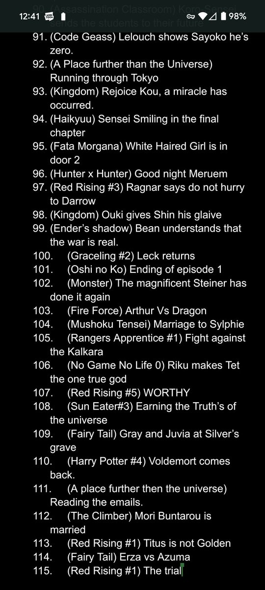 Steggy5's tweet photo. Top 100ish moments in fiction. If you aren't currently reading the series you shouldn't be able to understand any spoilers. And series are tagged before the moment. https://t.co/FPhIcdP3oZ