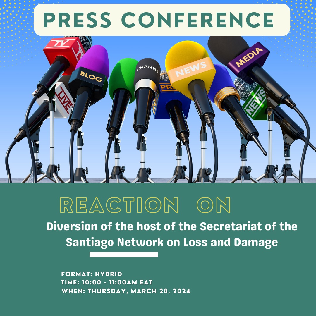 Join us TODAY for a crucial Press Conference addressing the relocation of the Santiago Network on Loss and Damage! We'll discuss its impact on developing countries and share the #SantiagoHQDecisionAfrica. 🔗 Zoom Link: us02web.zoom.us/j/81827488678?… ID: 818 2748 8678 Passcode: 022427