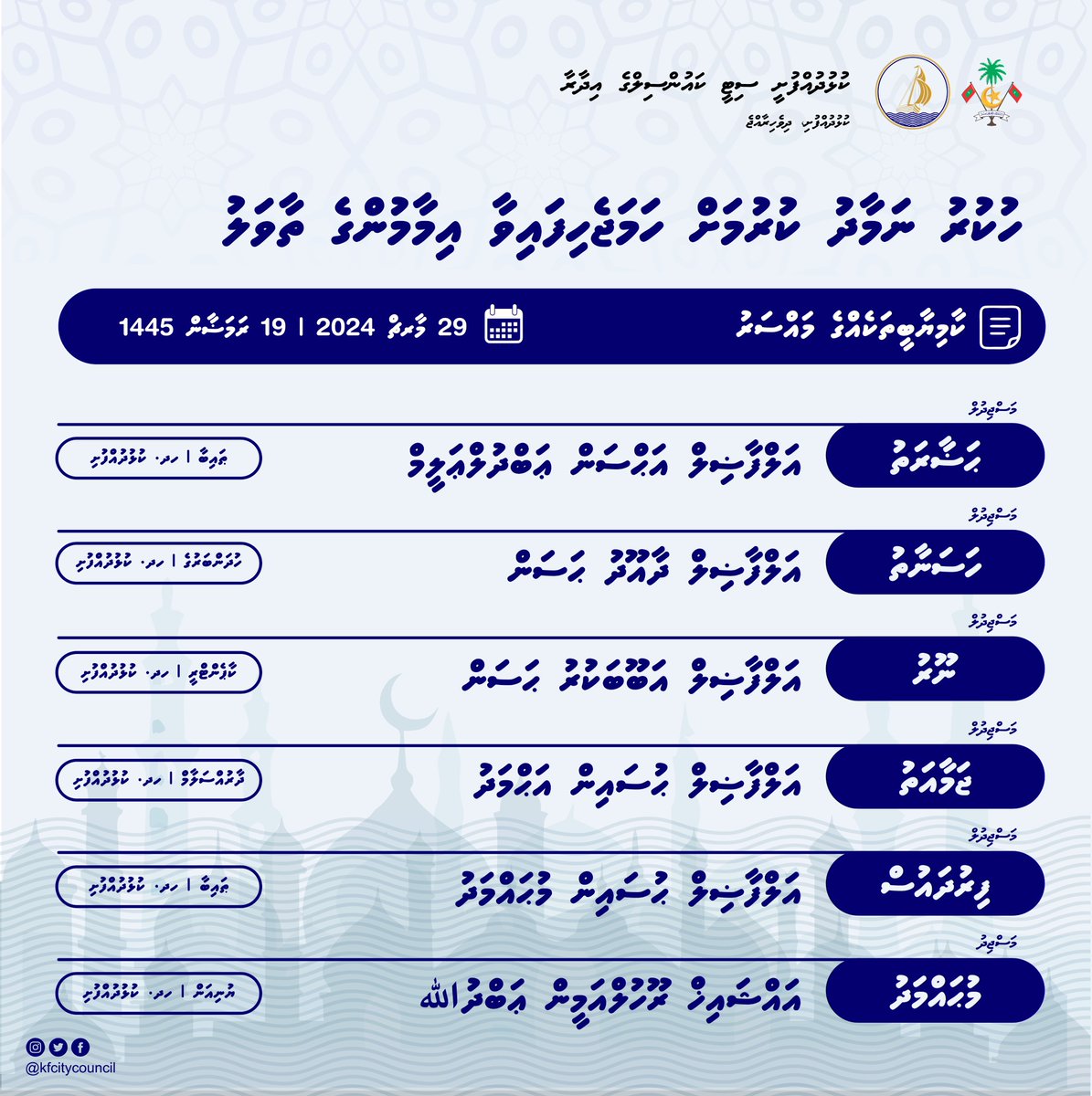 29 މާރޗް 2024 ވަނަ ދުވަހު ކުޅުދުއްފުށީގައި ހުކުރު ނަމާދުކުރުމަށް ހަމަޖެހިފައިވާ މިސްކިތްތަކާއި އިމާމުވެ ހުކުރު ނަމާދު ކުރައްވާ ބޭފުޅުންގެ މަޢުލޫމާތު