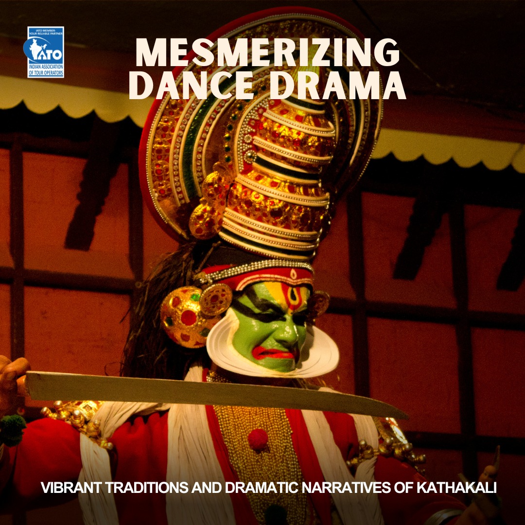 Experience the captivating artistry of Kathakali, Kerala's iconic dance drama. Immerse yourself in Kerala's rich cultural heritage and witness the magic of storytelling through dance. #Kathakali #Kerala #CulturalHeritage #DanceDrama #IATO #IncredibleIndia #tourismgoi