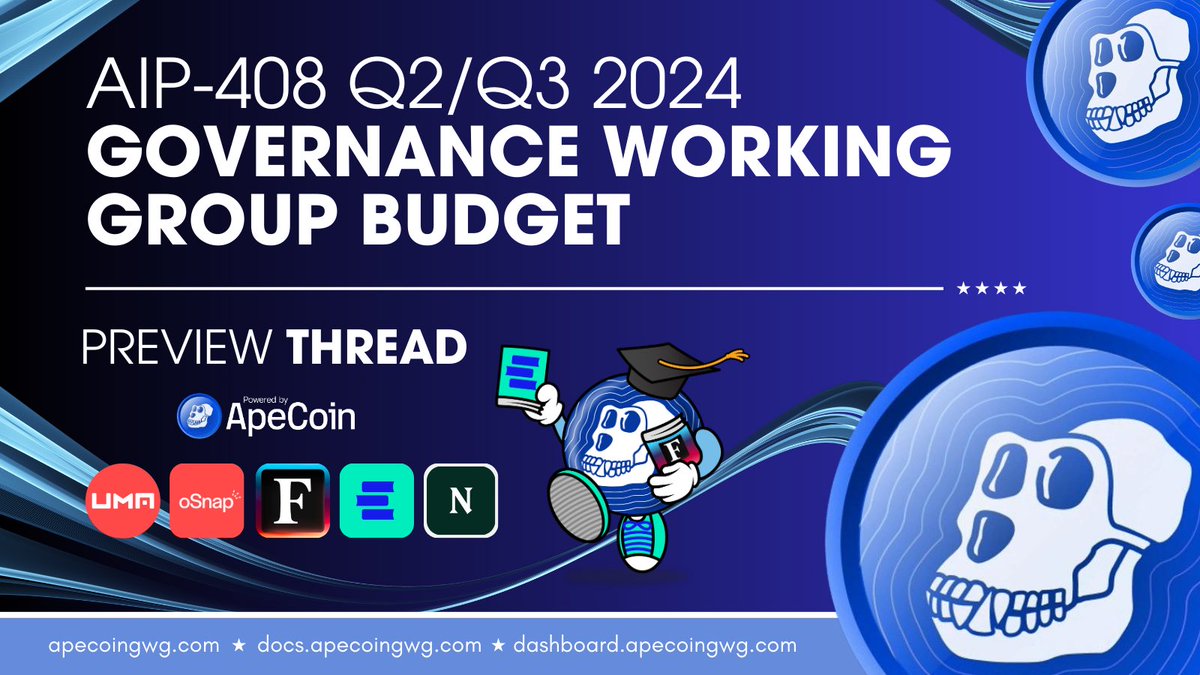 ApeCoinGWG: Reshaping governance. If you're still unsure about #ApeCoinDAO it's time to learn because in Q2/Q3 2024 — everything changes. • On-chain small grants • AIP author mentorships • Education & training resources • Delegated APE for community voting Keep reading🧵🧵