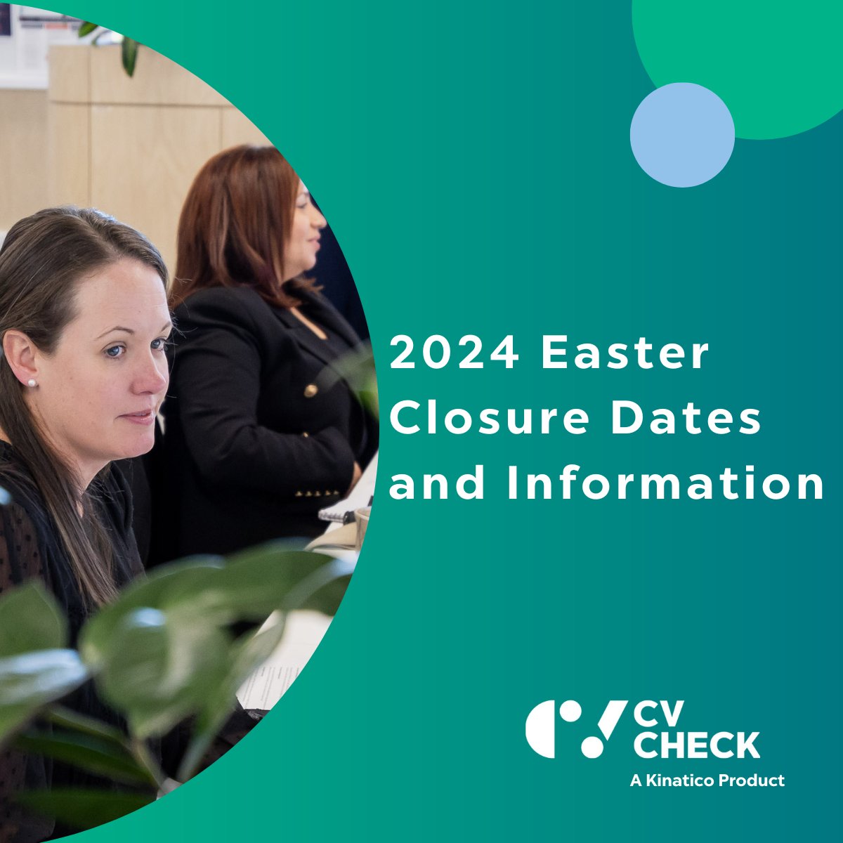 Kinatico offices across Australia and New Zealand will be closed from the 29th of March to April 1st.
 
During this period, there may be delays with our National Police Checking Service due to ACIC schedules.
 
For online support, visit CVCheck Help: cvcheck.com/contactus/