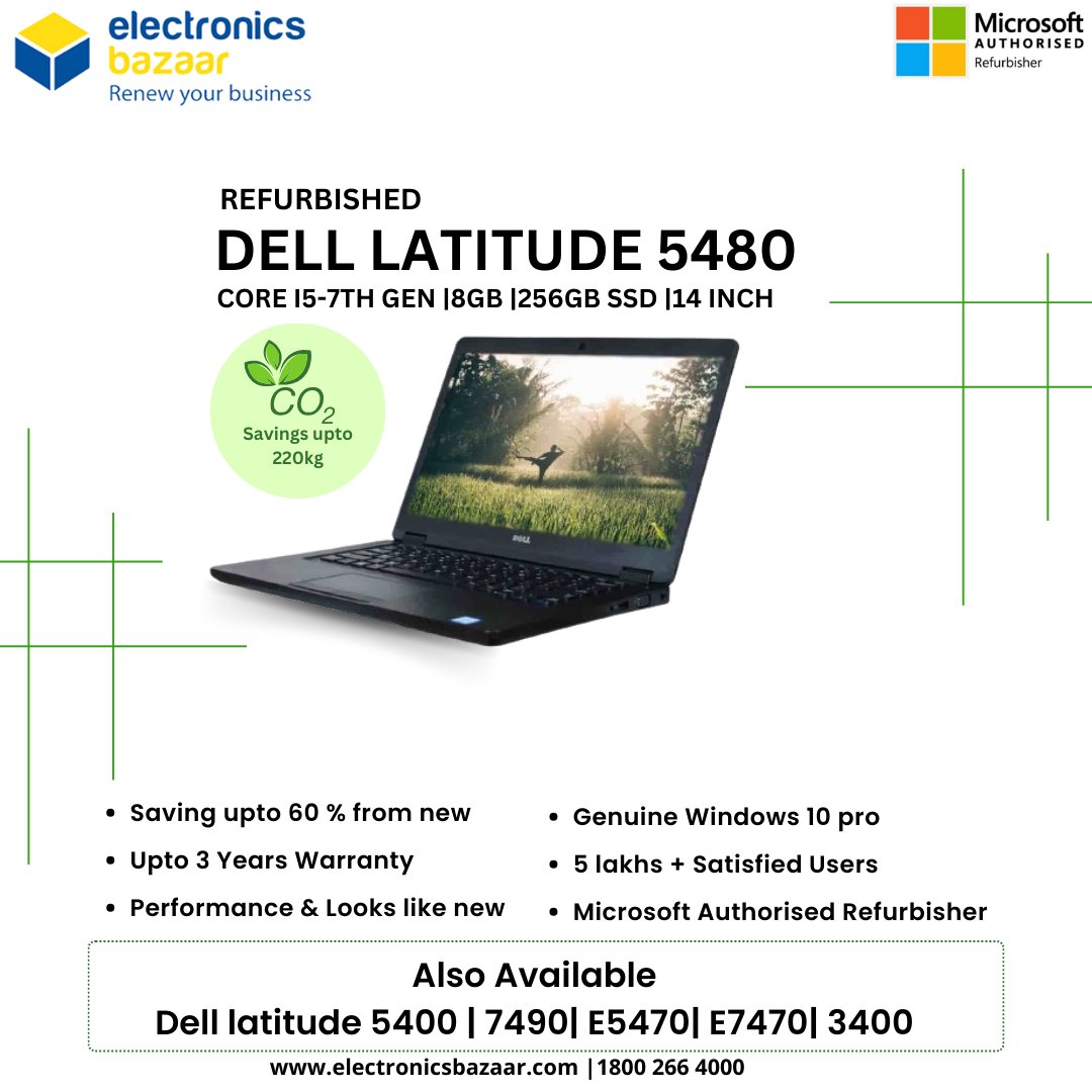 electrosbazaar's tweet image. Power + Performance + Planet-friendly! Our refurbished Dell Latitude 5480 (i5 7th Gen, 8GB/256GB) is on Electronics Bazaar! Save upto 60%, get Win 10 Pro, warranty & more! shorturl.at/aklG6
#RefurbishedTech #EcoFriendly #ElectronicsBazaar