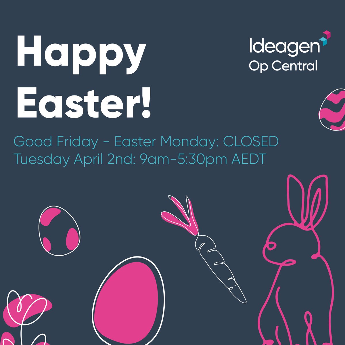 🐰🥚Wishing you a Happy Easter weekend from everyone at Ideagen Op Central! Our customer support team is back on Tuesday April 2nd, 9am AEDT🥚🐰