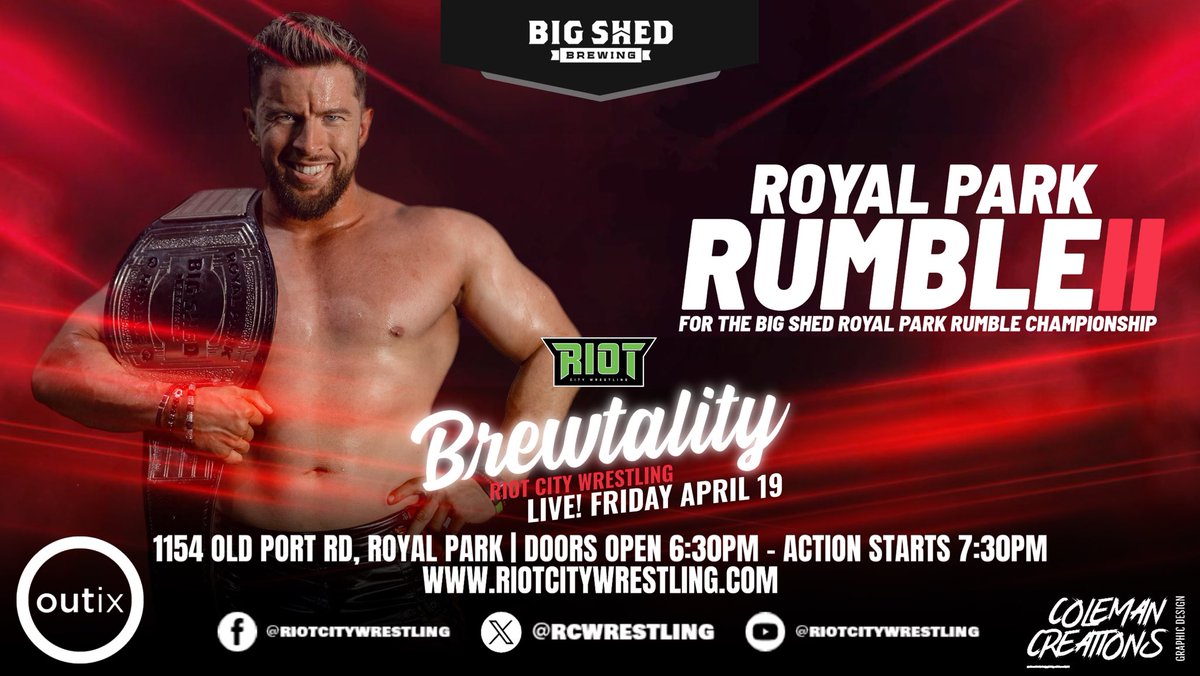 .@DeanBradyCCB puts up the Royal Park Rumble Championship belt at #RCWBrewtality LIVE from @bigshedbeer 🍻 🎫 outix.co/tickets/event/… 🗓️ Friday, April 19th ⏰ Doors open 6:30pm | Event starts from 7:30pm 📍 1154 Old Port Rd, Royal Park
