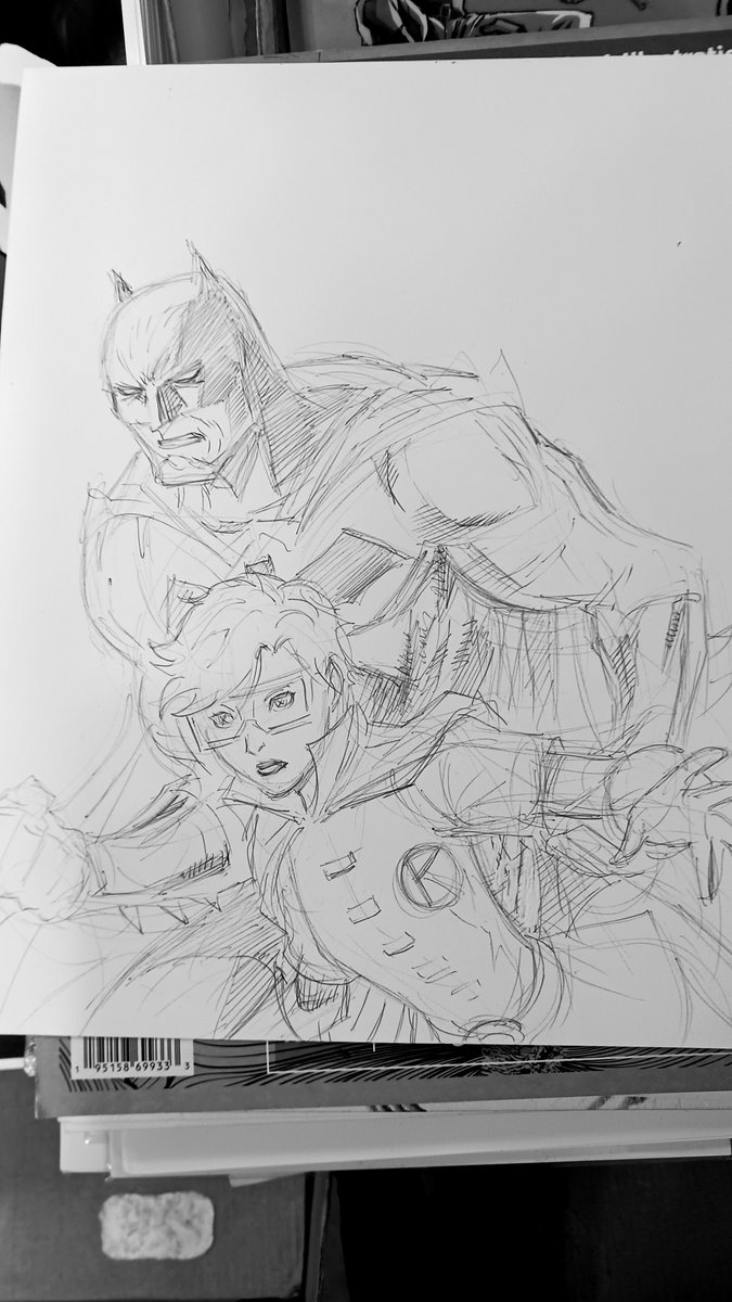 Rough ballpoint pen sketch of Batman and Robin that never got finished at Indiana Comic Con. #darkknightreturns #Batman #Robin #sketch #drawing