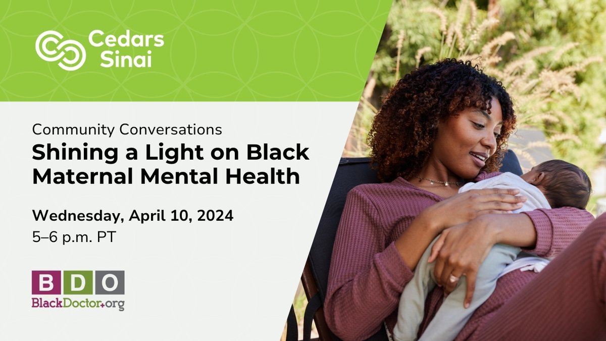 Join Cedars-Sinai and @blackdoctor_org at the start of #BlackMaternalMentalHealthWeek for a crucial conversation. Learn about the increased risks faced by Black women and the importance of early diagnosis and treatment. RSVP for this empowering event: ceda.rs/community-conv…