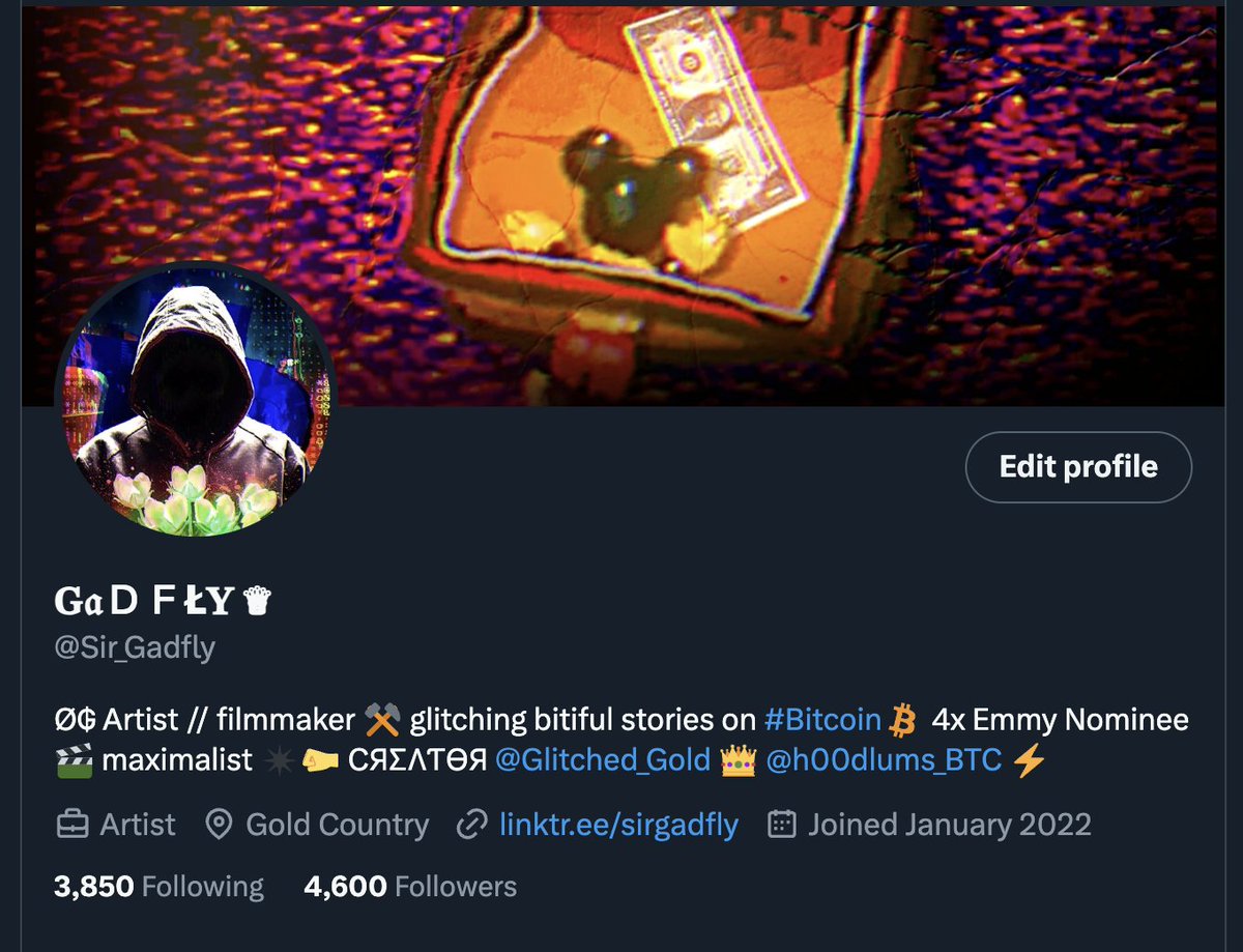 Sir_Gadfly's tweet photo. ThxU to you all.... 4,600 legends on this journey with me around the sun... you know me, Gadfly, #BTCorBUST #h00dsUp https://t.co/DAby40eMDC
