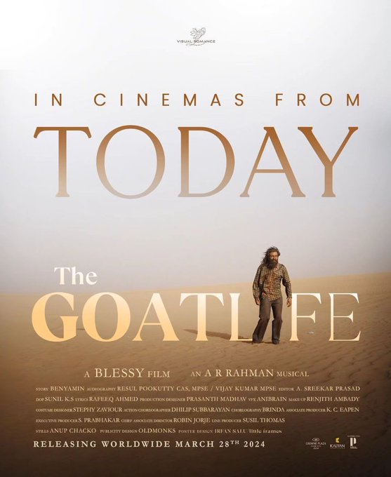 The GoatLife Releasing WorldWide Today 

 #thegoatlife #TheGoatLifeOn28thMarch #blessy
 #prithviraj #arrahman #alllanguages
 #Aadujeevitham