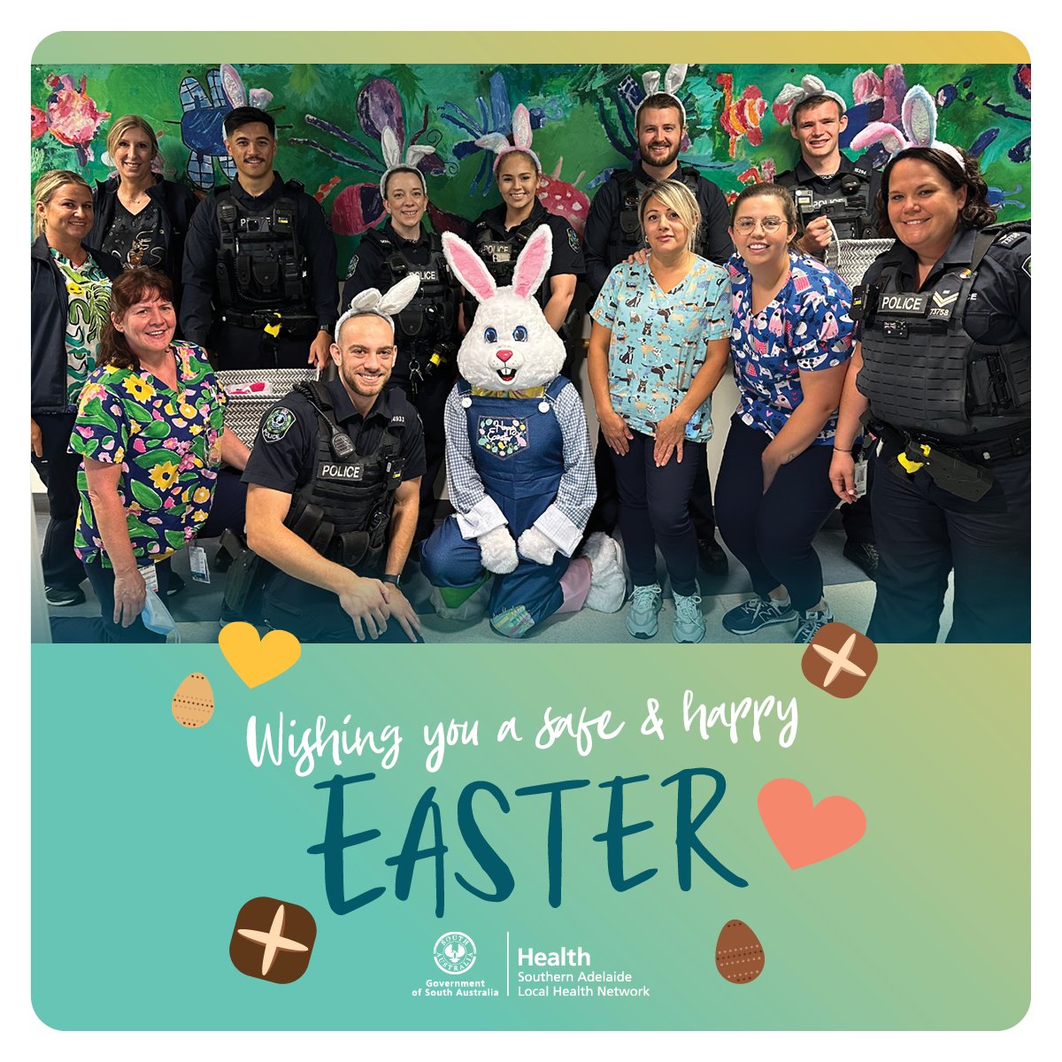 The Easter Bunny along with the SAPOL Community Engagement Team visited the staff & children on the Paediatric ward at FMC, brightening up their day with yummy chocolate eggs! 🐰 Thank you to all our staff who do a wonderful job making Easter special for consumers in their care.