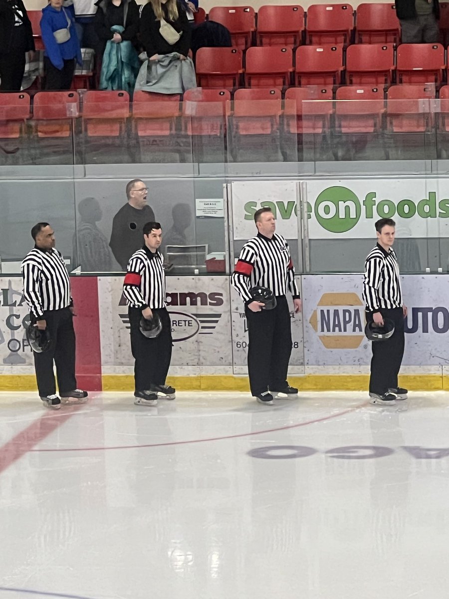 BCHockey Championships continue inside Hap Parker Arena in Powell River with BCHockey Officials Earl, Brad, Trevor &amp; Keagan at the Coy Cup Senior Mens Championship #bchockeychampionships #morethandroppingpucks