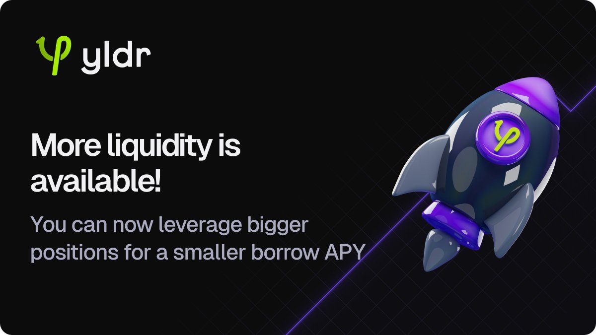 yldrcom's tweet photo. Hey guys,  
We have added more liquidity on Arbitrum and Polygon blockchains 🤑
Now you have an opportunity to leverage bigger positions for a lower borrow APY! 🚀 https://t.co/1zJkBrfQ8P