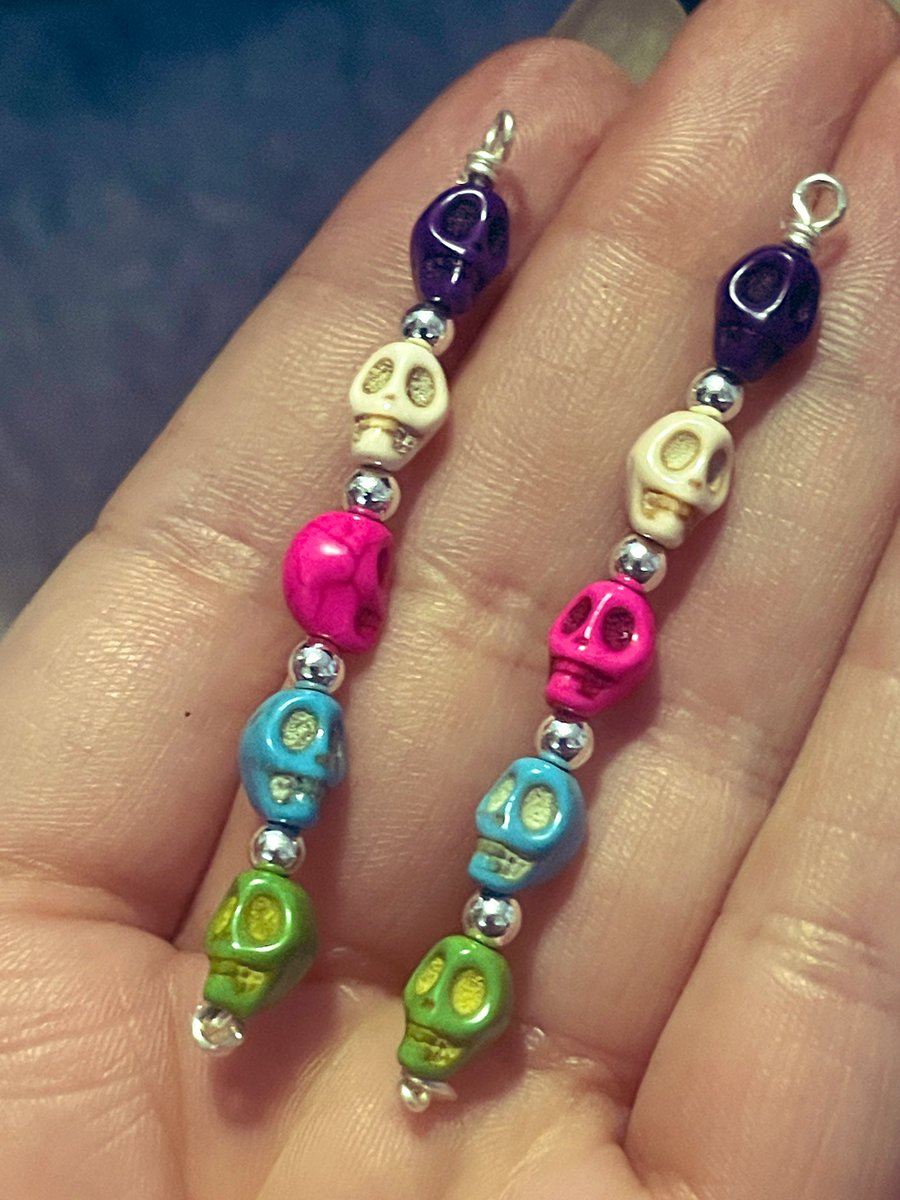 Works in progress:

Hematite Skull Earrings 

and Magnesite Skull Earrings 
🦢✨💜💎💜💎💜💎💜✨🦢
#crystalhealing #crystalmagic #Crystals #CrystalShop #etsyshop #crystalenergy #handmadejewelry #handmade #ForSale #Witchy