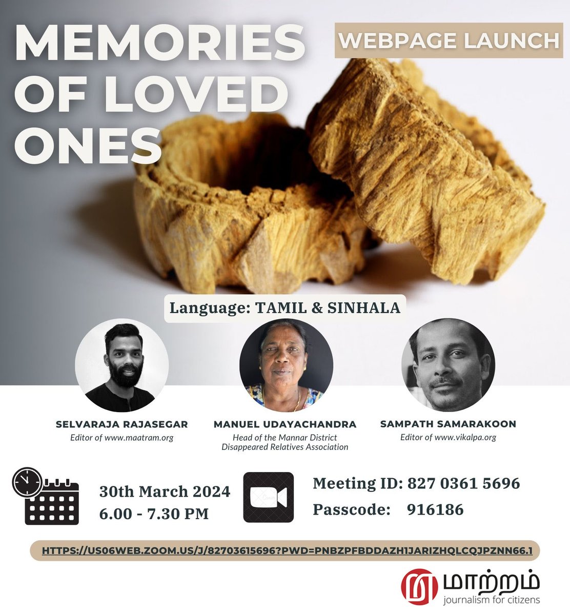We would like to invite you to the launch of the virtual memorial and the discussion on March 30th, 2024, featuring memories left by those who have been forcefully disappeared. . The Meeting link: us06web.zoom.us/j/82703615696?…