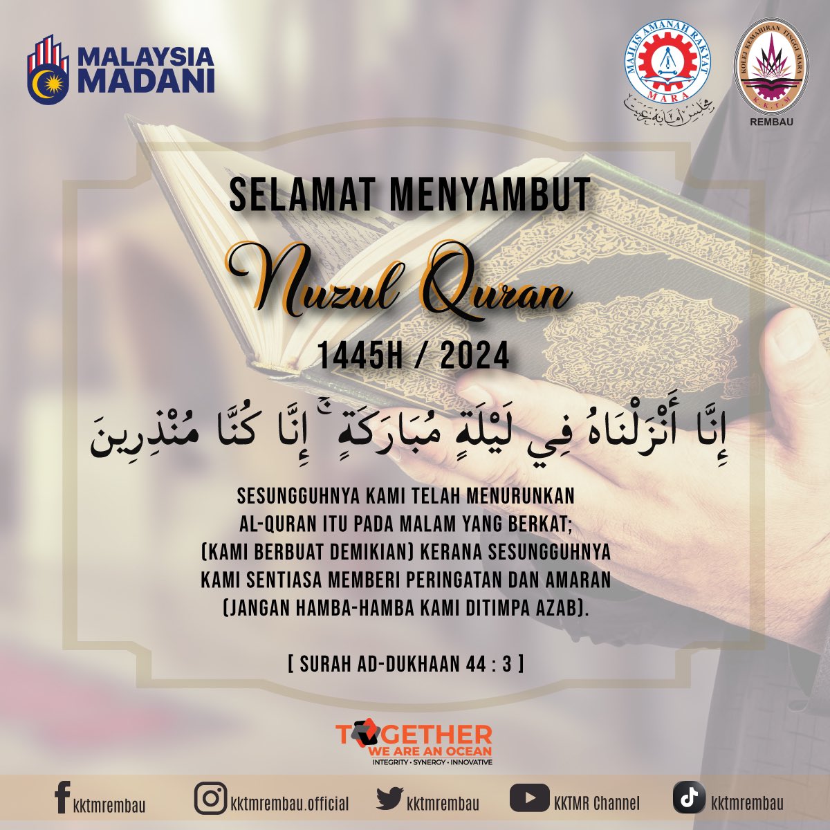 Selamat Menyambut Nuzul Quran dari kami warga KKTM Rembau.

#kktmrembau #kktmr #artdesigncollege #tvetmara #tvet #artanddesign #designcollege #designinstitute #futuredesigner #mara #majlisamanahrakyat #ipma #designskills
#creativeindustry #industrikreatif