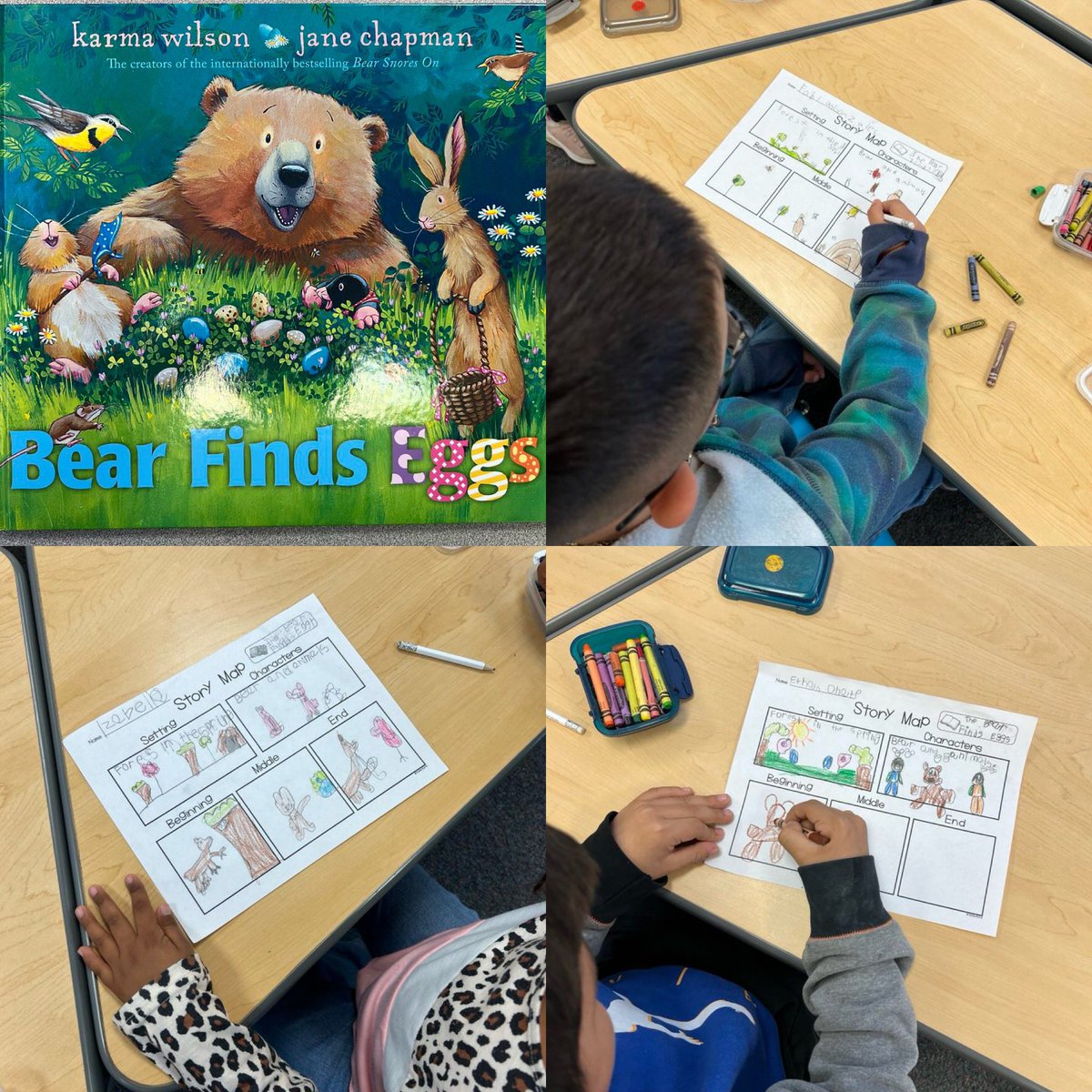 @Kinder_Pyron Kindergarteners delved into story mapping after reading Bear Finds Eggs. They are engaged with storytelling and the elements of a narrative! 🐻 🥚 #dowlingdeepdive @ECISD_AVID4ALL