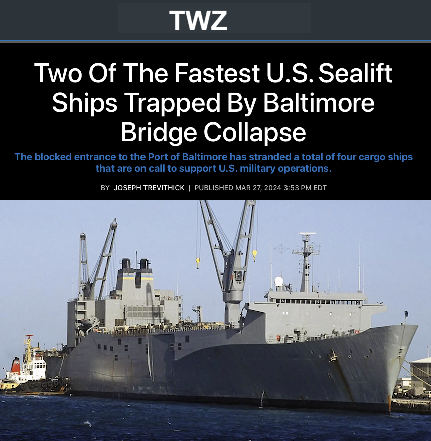 Tom Craig on X: "Two of the US most capable military cargo ships are trapped  in Baltimore by the bridge collapse." / X