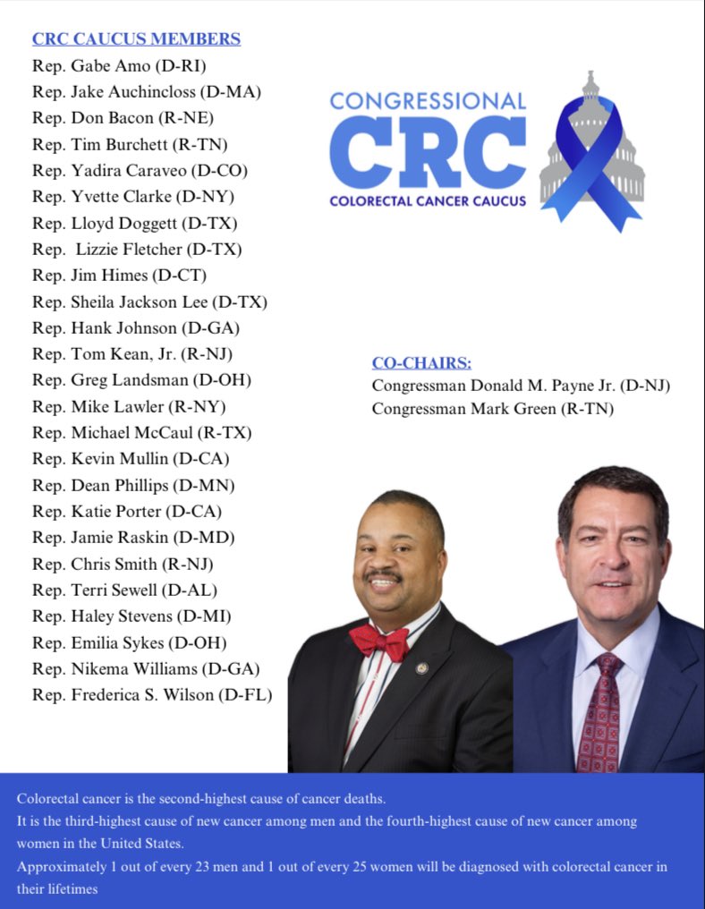 SarahBroadus's tweet photo. 13 new representatives have join the colorectal caucus. Still missing @RepLoudermilk - @RepMcCormick from GA. https://t.co/5hdPxhyigG