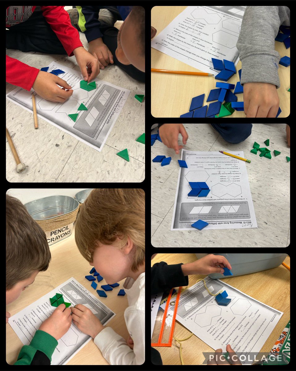 Ss are using pattern blocks to find the area of irregular figures. Lots of great math talk &amp; explaining our critical thinking. Fantastic work D3! <a href="/grenobleps/">Grenoble PS</a> <a href="/PeelSchools/">Peel District School Board</a>