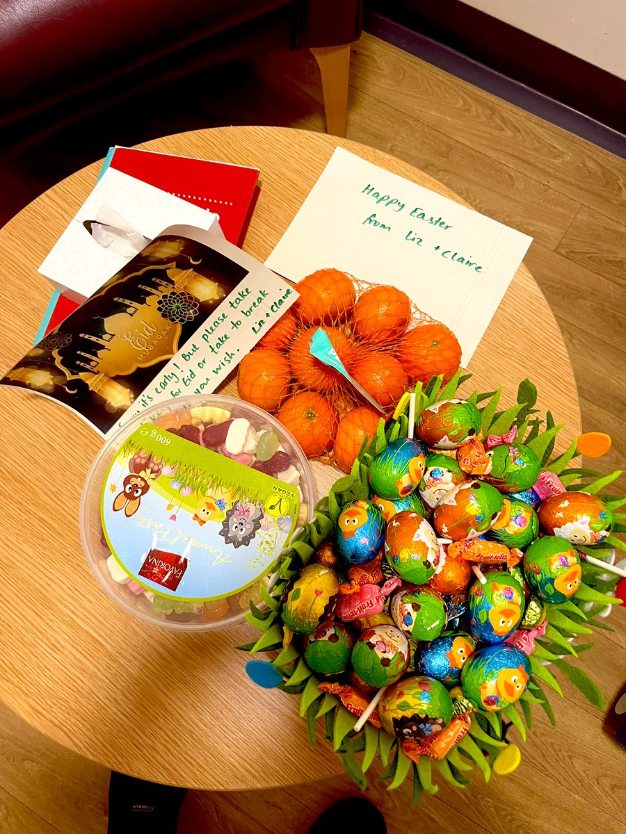PhysioLiz1e's tweet photo. I kid you not, put these in the staff room yesterday for all the @SwftMary MDT. There were 6 eggs left this morning. 6. No sweets or satsumas left either. Even by NHS standards, that’s impressive! #earlyEaster #saveforEid @Houghtos78 https://t.co/kPsDSmbqQ3