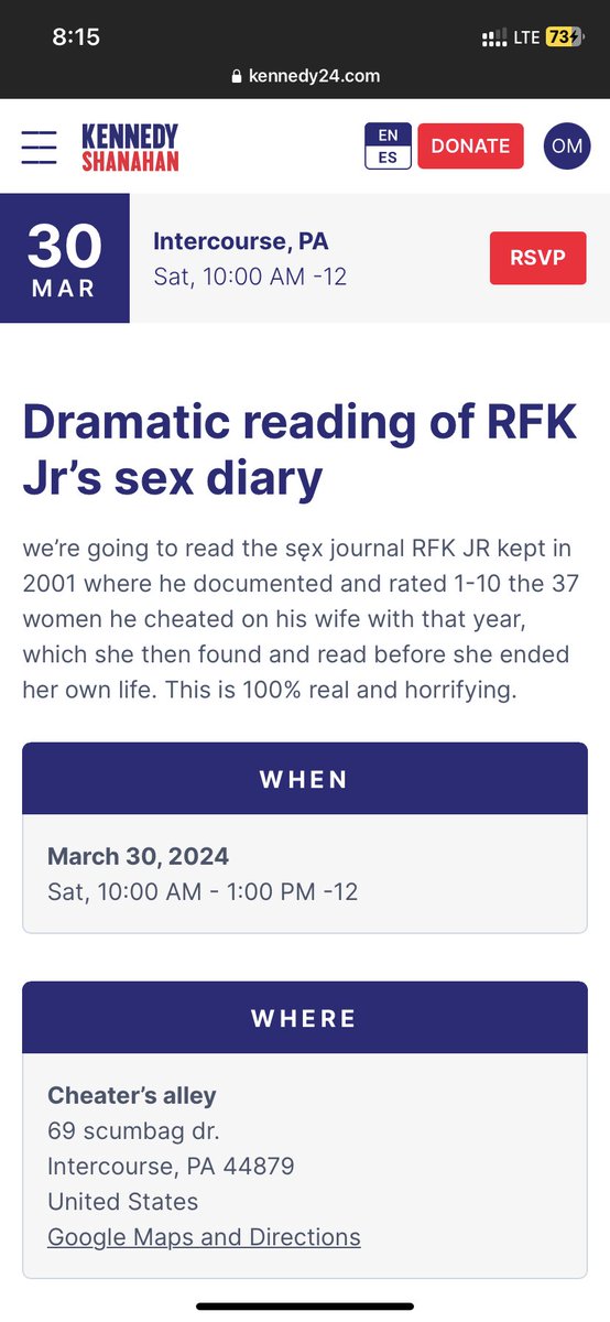 RFK JR making anyone able to make events on his website with no approval process was probably a bad idea