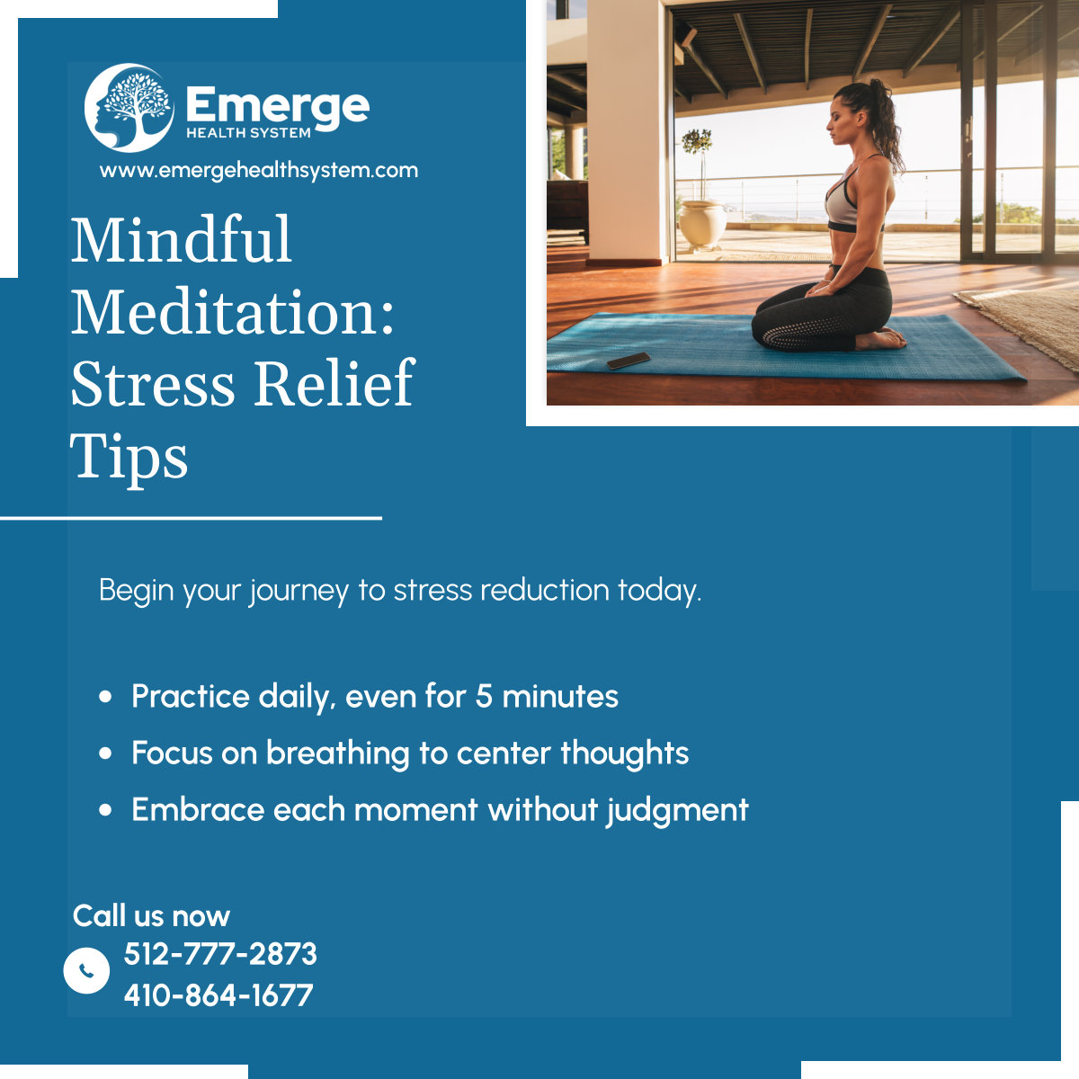 EmergeSystem's tweet photo. Mindful meditation can transform your stress into serenity. By dedicating a few minutes daily to mindfulness, you'll discover a powerful tool for stress management. Ready to start? Contact us for guidance.

#TowsonMD #MindfulMeditation #PsychiatricCareAndConsultancyServices https://t.co/5KDOTDcM4L