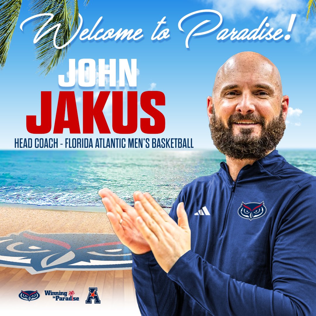 A New Era of Florida Atlantic Hoops 🏀 🌴 Welcome to Paradise, Coach Jakus! Release: fausports.com/news/2024/3/27… #WinningInParadise