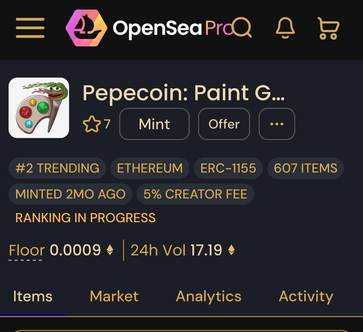 PepeCoin: Paint Gallery is on 🔥
#2 Trending 🔺️ opensea.io/collection/pep…

Make you own #pepepaint in PEPE OS -> pepecoin.io or (paint.pepecoin.io) [full size app]