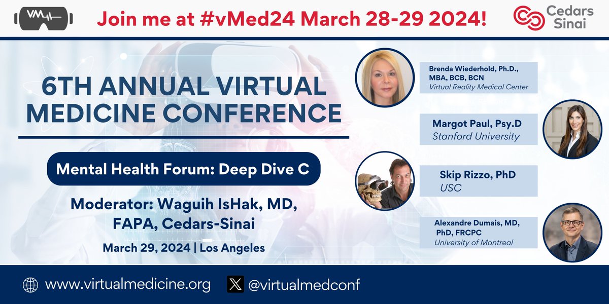 And also join us for our panel on Friday at #vMed24 @virtualmedconf to discuss #VR #XR #Anxiety #Pain #Phobias #Depression ...and more