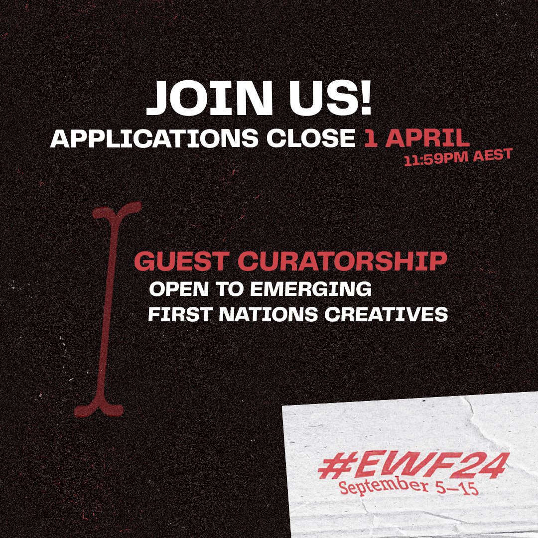 🚨EMERGING FIRST NATIONS CREATIVES!! 🚨 👉 Join the EWF team! 👉Open nationally 👉Curate our Opening Night at EWF24 👉Get experience with programming a national literary festival APPLICATIONS CLOSE 1 APRIL, 11:59PM AEST! 🔗: emergingwritersfestival.org.au/work-with-us/