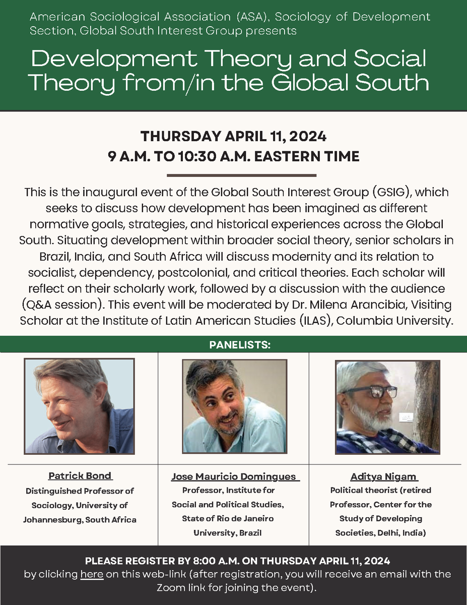 Join us via Zoom on Thursday, April 11 from 9-10:30am EST for the inaugural event of the Global South Interest Group, moderated by Dr. Milena Arancibia. To join, please register at the following link by 8:00am EST on April 11: naz.zoom.us/meeting/regist…