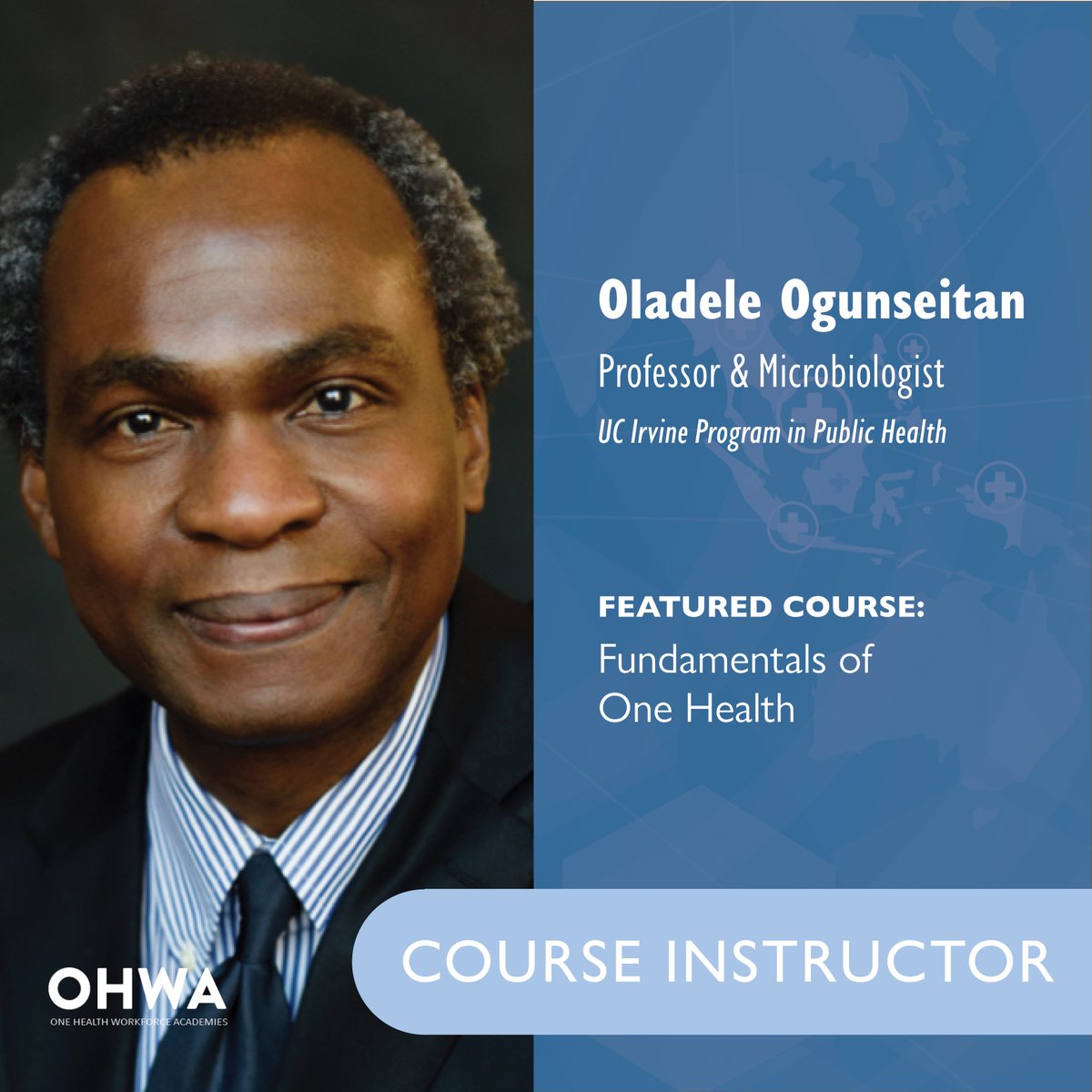 OHWA INSTRUCTOR SPOTLIGHT: Oladele Ogunseitan is a Professor of Population Health and Disease Prevention at @UCIrvine Program in Public Health. He is a renowned global health expert and a preeminent researcher on AMR and stewardship. Learn more: publichealth.uci.edu/faculty/ogunse…