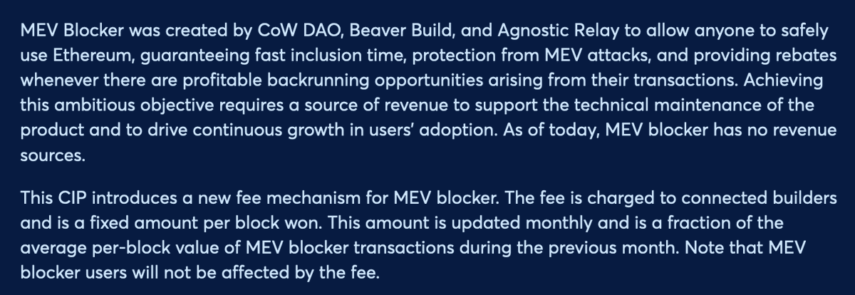 crypto_condom's tweet photo. 🐮Mooooo! #MEVBlocker is one of the most highly used secure RPC endpoints used in crypto. A new @CoWSwap proposal turns on a fee switch for MEVBlocker 🤌💰
🐮https://t.co/riaCxzF5sS https://t.co/zvjahMQJzI