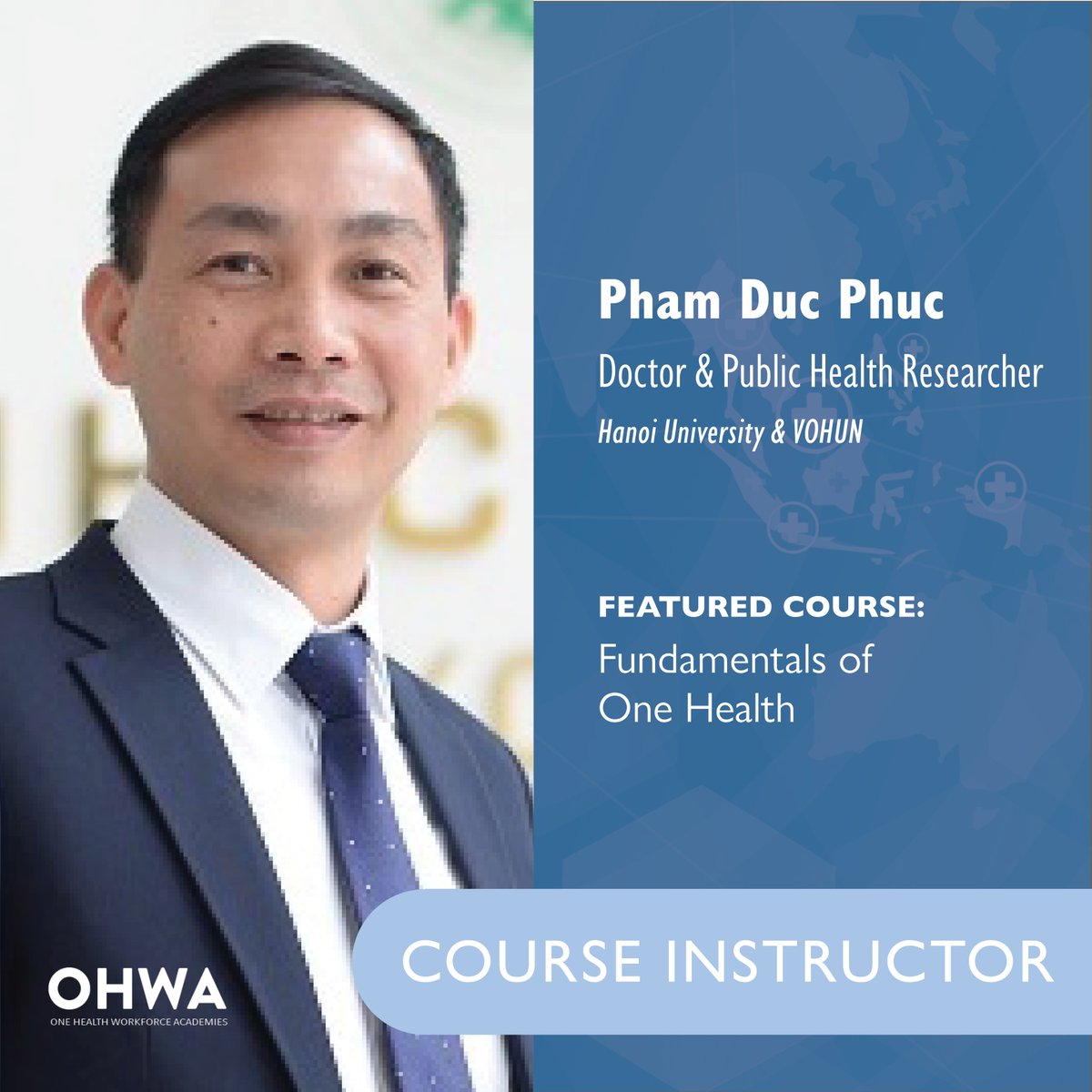 OHWA INSTRUCTOR SPOTLIGHT: Pham Duc Phuc is the Deputy Director of the Centre for Public Health & Ecosystem Research at Hanoi University of Public Health. Dr. Phuc lent his expertise to 'Fundamentals of One Health', a free OHWA course available online at ohwa.org
