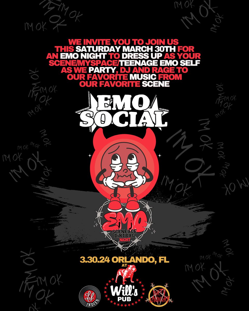 Orlando this Saturday 🪩❤️‍🔥

Emo Scene-Age Dirtbag Night at <a href="/willspub/">Will's Pub</a> featuring <a href="/AntDarkDivine/">Anthony Martinez</a> (<a href="/DarkDivineMusic/">Dark Divine</a>) + <a href="/ckamrada/">Chris Kamrada</a> &amp; more presented by <a href="/emosocialparty/">EMO SOCIAL</a>/@montgomerydrive 

info/tix here: ticketweb.com/event/emo-scen…