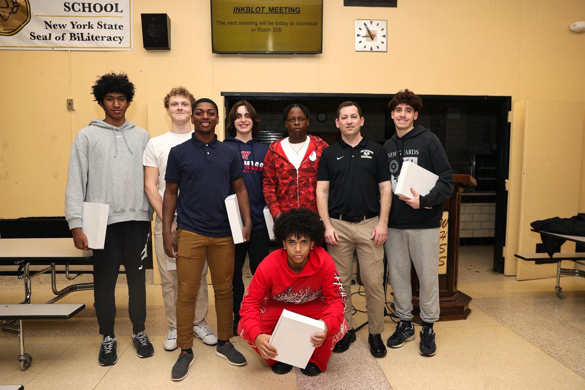 Thanks to ⁦@molloylions⁩ basketball coach Charles Marquardt for serving as the keynote speaker at our year-end West Hempstead basketball dinner on Wednesday evening. Here’s our senior class, which led the Rams to their first-ever Long Island championship.