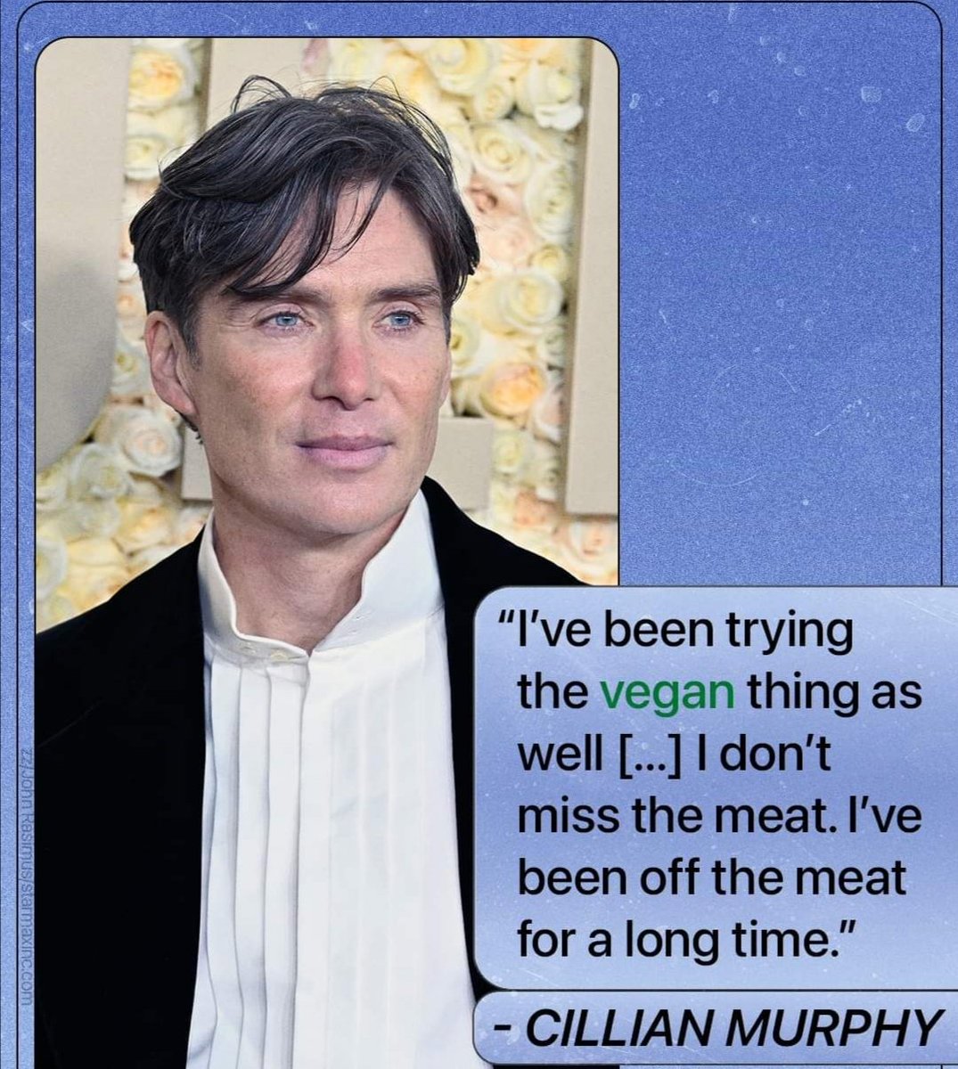 Love to hear it! Cillian Murphy, known for his roles in #Oppenheimer and #PeakyBlinders, had this to say about his new vegan lifestyle 🌱