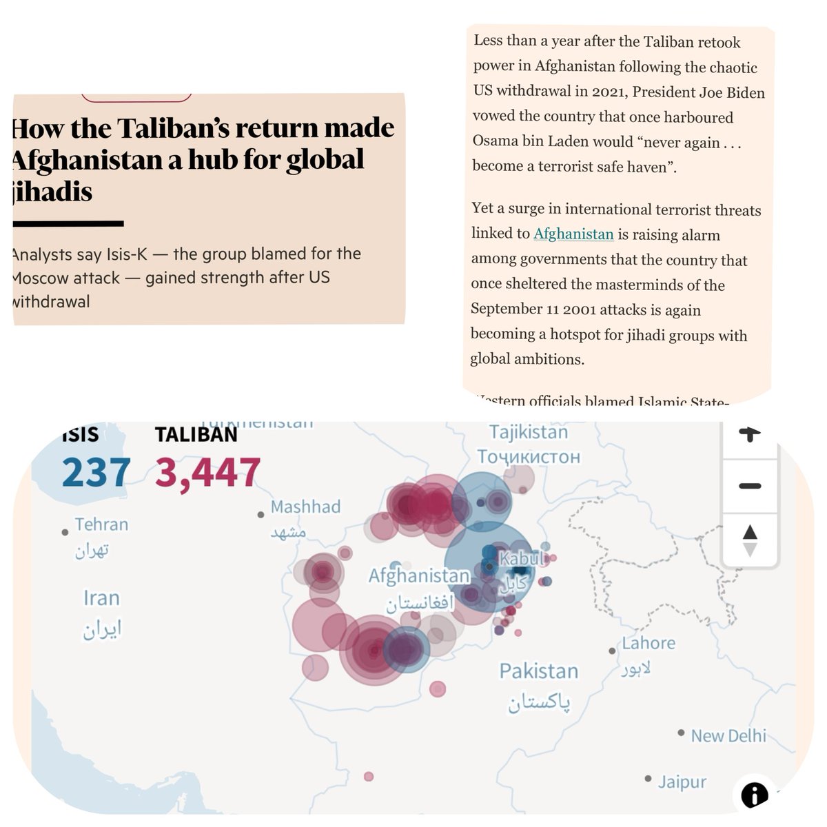 Under Taliban rule, Afghanistan has once again become a hub for global jihadis. This brilliant Financial Times (FT)story elucidates how major incidents of terrorism, from Pakistan to Moscow, are intricately linked to Afghanistan.