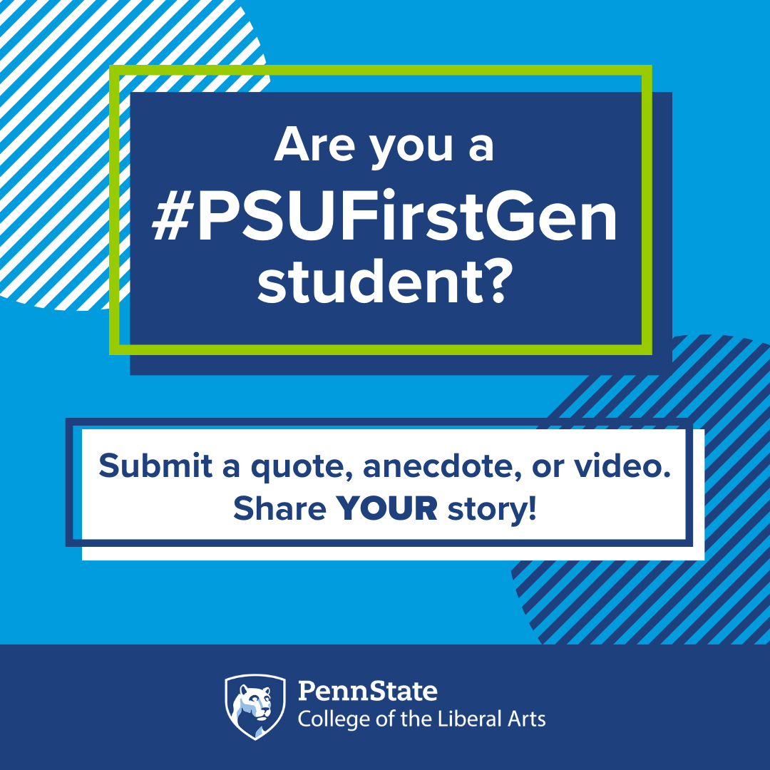 Calling all <a href="/PSULiberalArts/">Penn State College of the Liberal Arts</a> first-gen students!📢 Have you registered for our First-Gen Mixer on Tuesday, April 2? Join us from 4:30–6:30 p.m. in the Noontime Lounge, HUB-Robeson Center!
Register ➡ forms.office.com/r/hCg9D8wrGz
Submit your #PSUFirstGen story ➡ bit.ly/first-genCLA