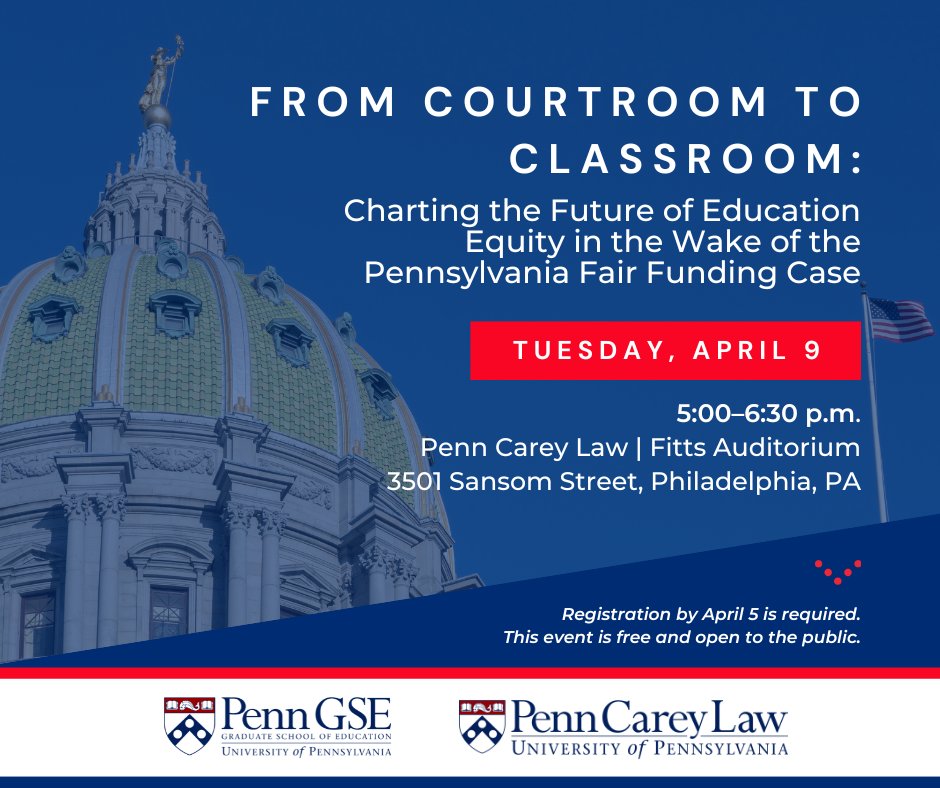 Join us for a discussion of Pennsylvania's public education funding with the @PHLschools superintendent and two advocates who won the recent historic court case that found the state's current funding formula unconstitutional. More info & register: penng.se/3IJn6Xq