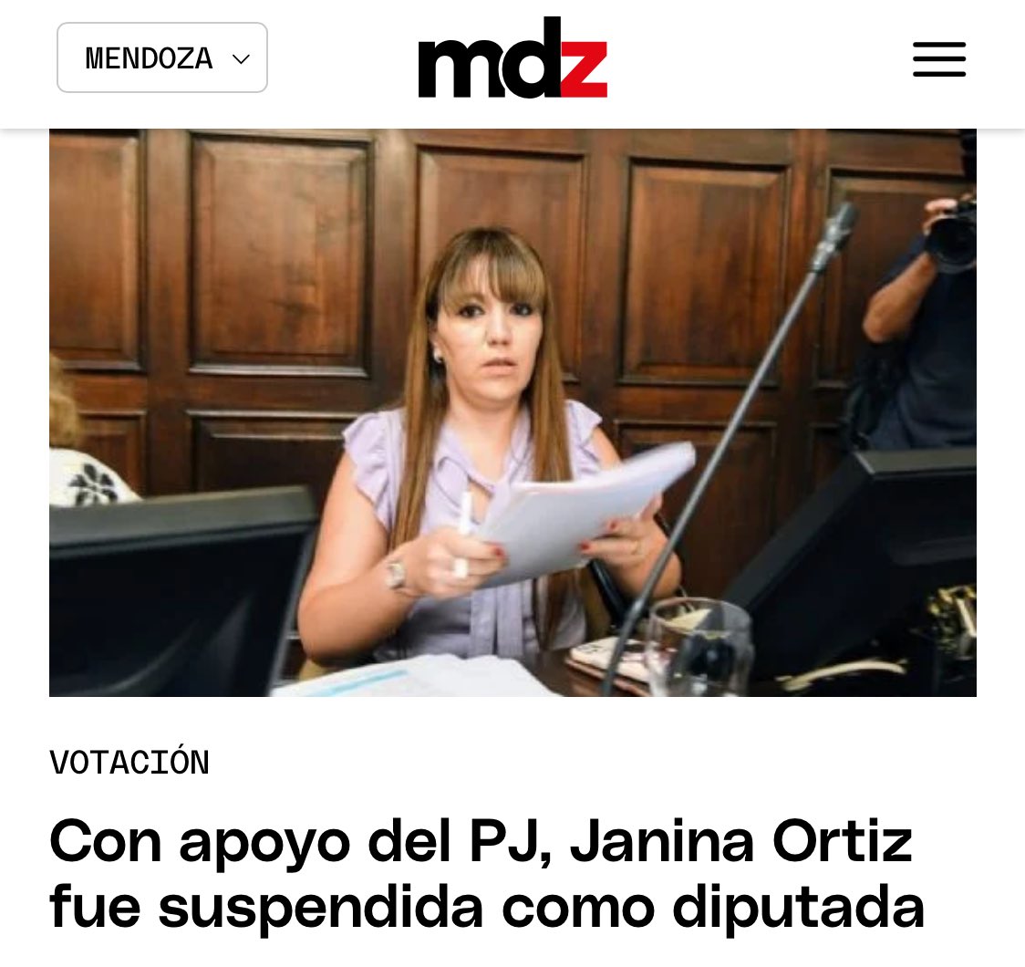 jorgeedavidsaez's tweet photo. La decisión tomada en esta jornada en @LegislaturaMdz,  respecto a la suspensión de Janina Ortiz, renueva el voto de Mendoza con la institucionalidad
Nuestra provincia muestra históricos niveles de transparencia en el ámbito de la cosa púbica, del cual hoy se ha dado muesta cabal https://t.co/N1pCd9JOOV