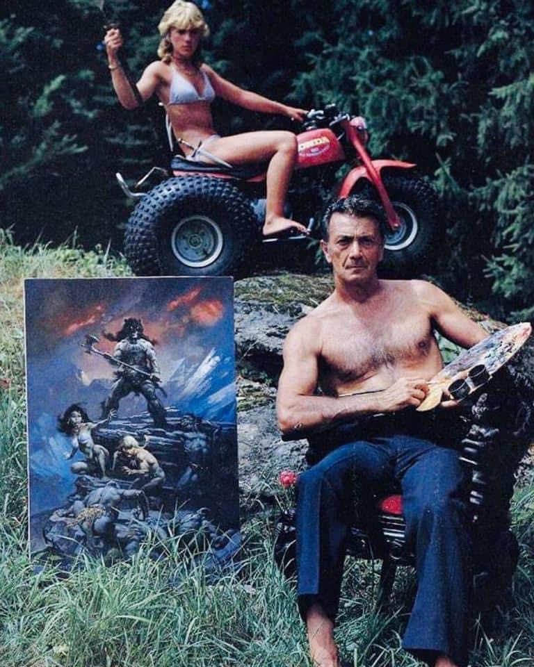 Frank Frazetta and his daughter posing with the “Fire and Ice” original artwork for Frazetta’s feature in Moviegoer Magazine in November 1983

“No bullshit, Frank Frazetta is the art God incarnate. The guy rules and there’s no way around that essential, universal truth.￼” -